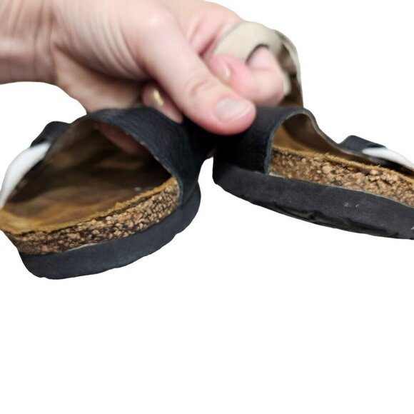 Naot Women's Leather Sandals Black & White Adjustable Straps Cork Footbed Size 4 - Picture 8 of 15